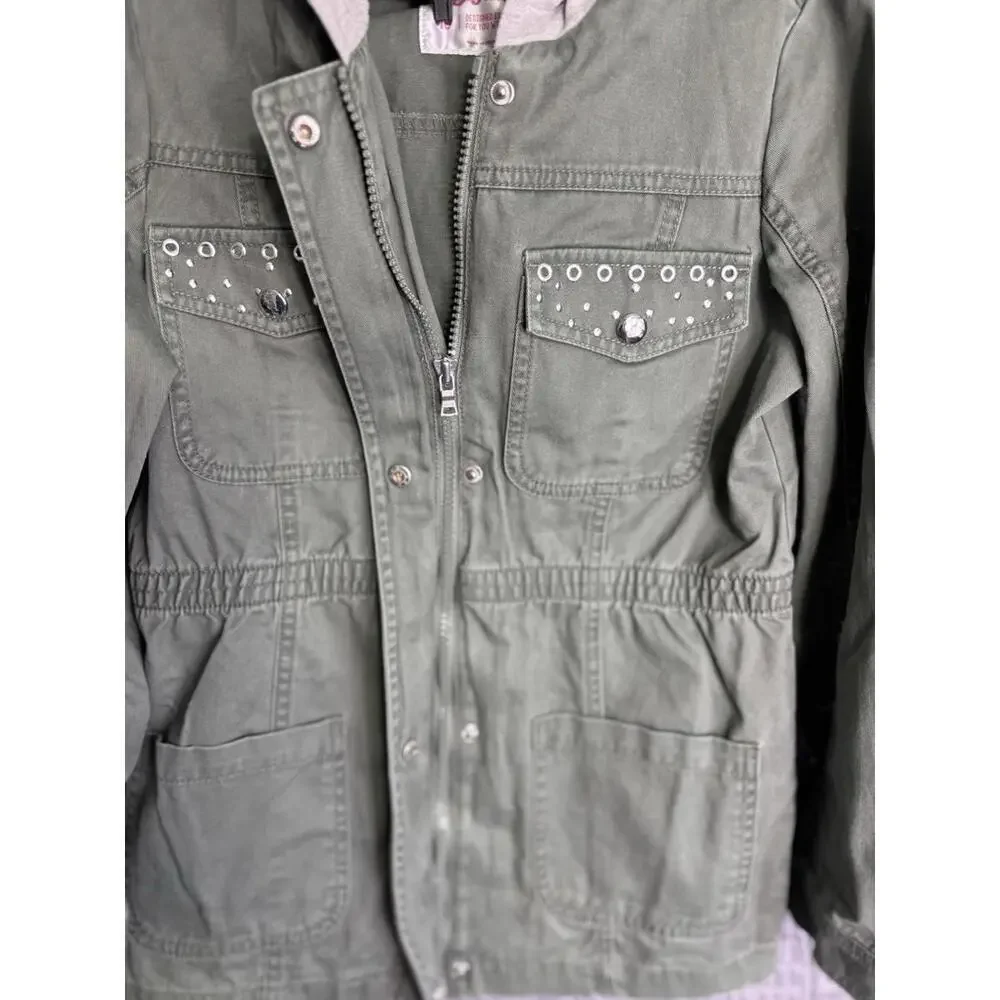 Justice Jacket Girls Size 10 Army Green Utility‎ Parka Lightweight Coat